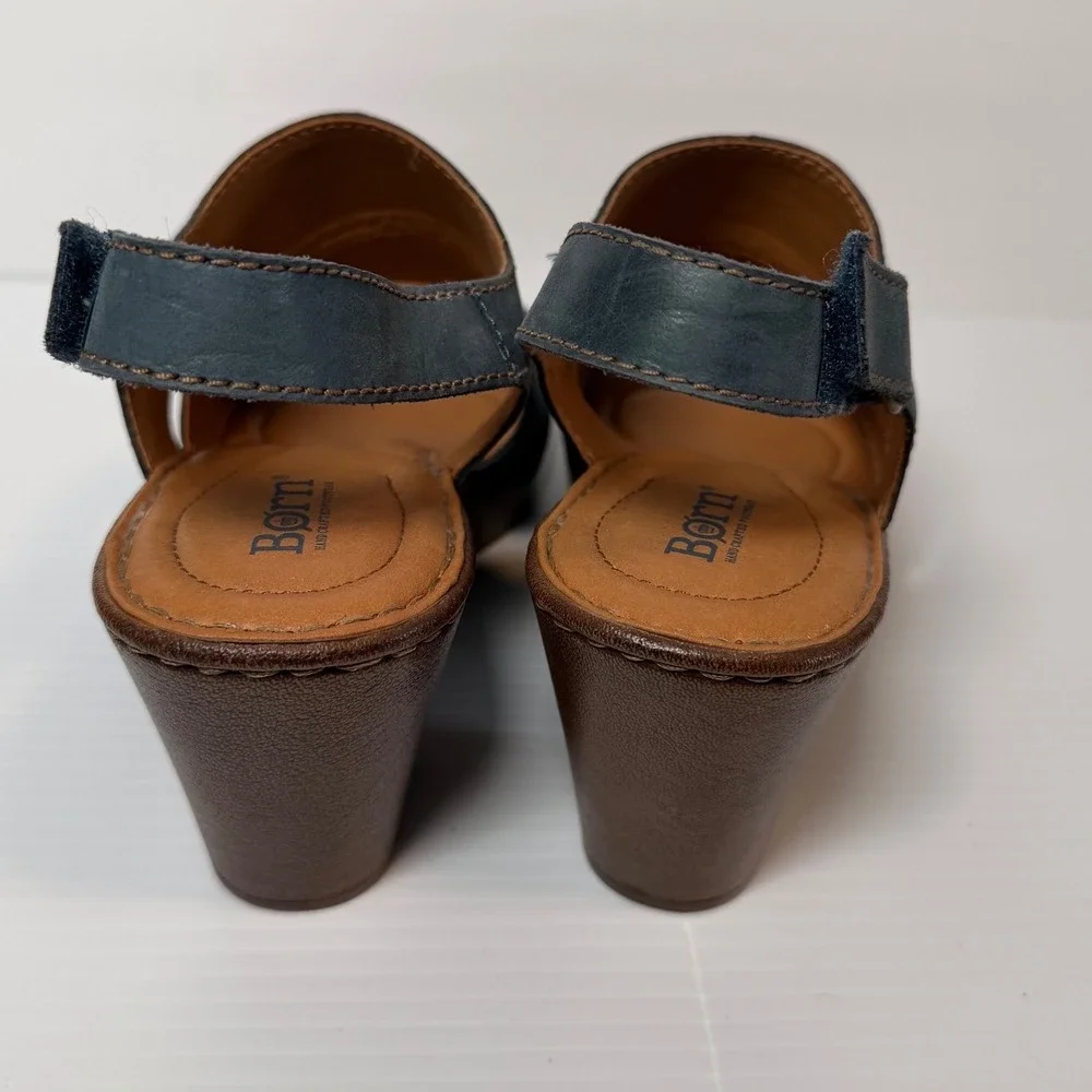 BORN Wekiva shoes Blue Leather Slingback Wedge Sandals Women‎ Size 10M
